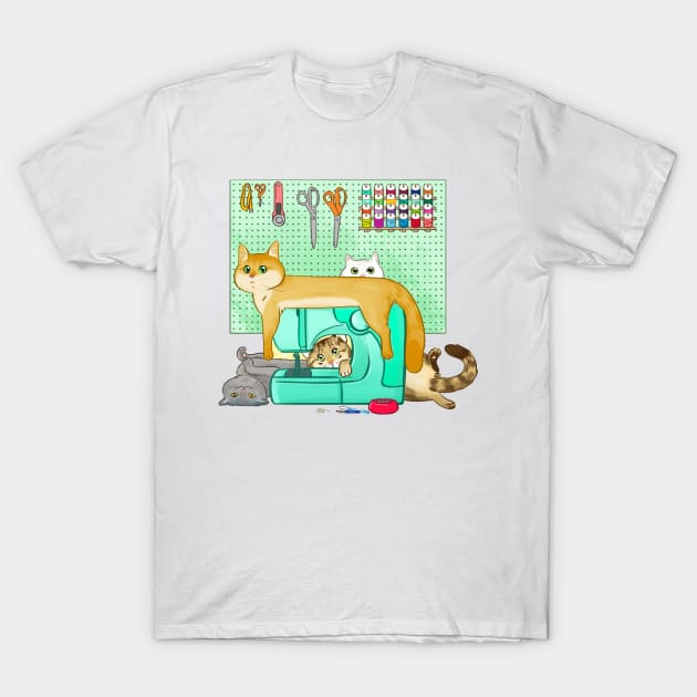 Cats Helping You Sew T-Shirt by aimeekitty